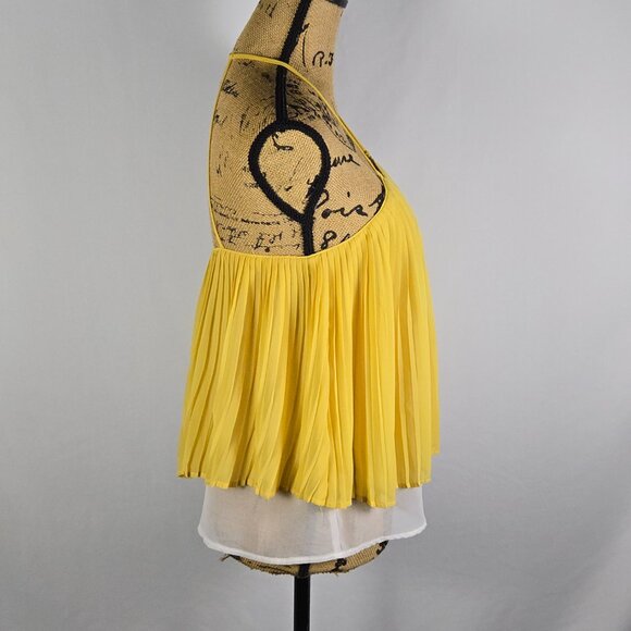 UB Los Angeles Yellow Pleated Halter Top S Layered Sheer Boho Chic Summer Resort - Picture 4 of 9